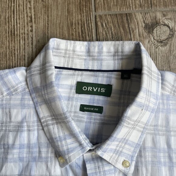 2/$18 SALE! ORVIS Mens Shirt XL Button Up Cotton White Blue Classic Plaid Cotton - Picture 4 of 7